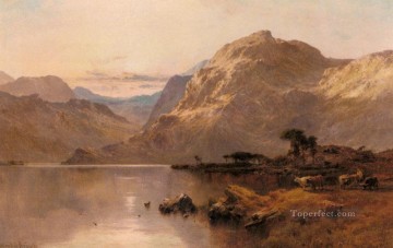 Lake Pond Waterfall Painting - Crafnant North Wales landscape Alfred de Breanski Snr
